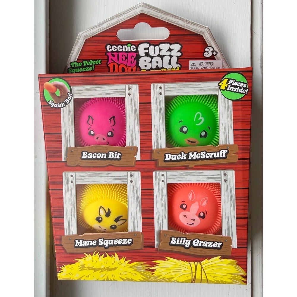 Schylling NeeDoh Teenie Fuzz Ball Farmyard 4 Pack Squish Tractor Supply Pig Duck